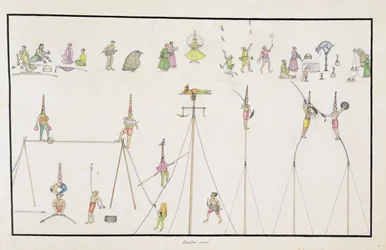Acrobaten, Goochelaars, Imitators, Entertainers uit Het Gentil Album, gepubliceerd in 1774