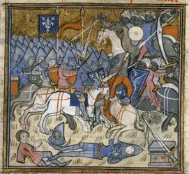 Kruisvaarders vechten tegen Saracenen, illustratie uit de 