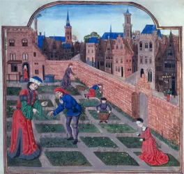 Een ommuurde kruidentuin in een stad, uit Livre des profits ruraux door Piero de Crescenzi van Bologna, eind 15e eeuw