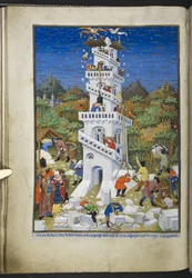 Bouw van de Toren van Babel, uit Getijdenboek (The Bedford Hours) c.1410-30