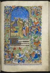 Uren van de Passie: Agonie in de tuin, met extra scènes in de rand, uit Getijdenboek (The Bedford Hours) c.1410-30