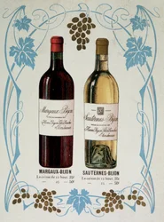 Reclame voor de verkoop van wijn Margaux-Bijon en Sauternes-Bijon, 25frs voor 12 flessen, 50frs voor 25