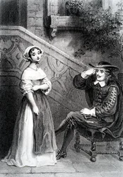 Agnes met haar voogd Arnolphe, uit De School voor Vrouwen, door Molière