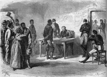 Amerikaanse Burgeroorlog (1861-1865): zwarte vrijwilligers die toetreden tot het leger van generaal Grant (Noorden)