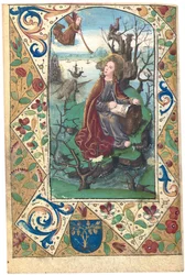 Een engel verschijnt aan Maria Magdalena in de wildernis, illustratie uit Getijdenboek, gebruik van Rome