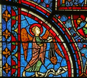 Een engel - uit het raam van de dood en verheerlijking van de Maagd Maria