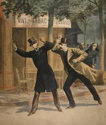 Een incident tussen Esterhazy en Picquart, illustratie uit Le Petit Journal: Supplement illustre, 17 juli 1898