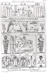 Oude Egyptische en Perzische religieuze en astronomische illustraties en symbolen