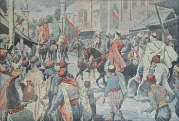 Anglo-Arabische troepen betreden Damascus in 1918, uit Le Pelerin