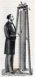 Apparaat van Arthur Jules Morin (1795-1880) apparaat voor de studie van de val van lichamen - Gravure in 