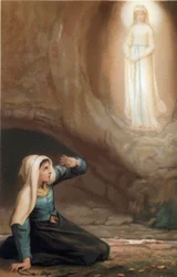 Verschijning van de Maagd Maria aan Bernadette Soubirous (1844-1879) in de grot van Lourdes, Hautes Pyrenees (65)