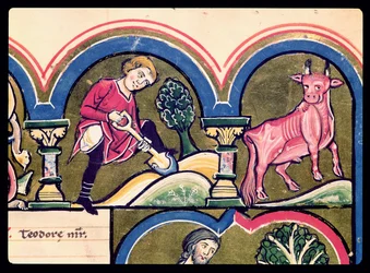 April: Een boer die graaft, uit het Psalter van St. Elizabeth