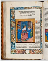 Archelaus op de troon na de dood van zijn vader Herodes de Grote, 4 v.Chr. (handgekleurde prent)