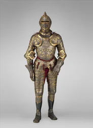 Wapenrusting van Hendrik II, koning van Frankrijk (regeerde 1547-59), ca. 1555 (staal, goud, zilver, leer, textiel)