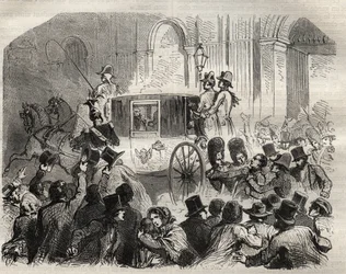 Arrestatie van Louis Alibaud na zijn moordaanslag op Lodewijk Filips I (1773-1850), koning der Fransen, 25 juni.