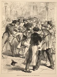 Arrestatie van een Pruisische spion op de Boulevards, september 1870, illustratie uit 