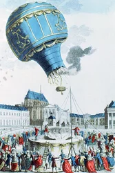 Opstijging van de heteluchtballon van de gebroeders Montgolfier voor de koninklijke familie in Versailles in 1783