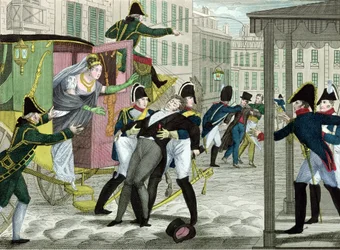 Moord op Charles-Ferdinand van Frankrijk (1778-1820), hertog van Berry, door Louis Louvel, voor het operagebouw in de rue de Richelieu