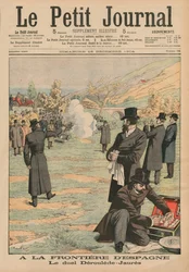 Aan de Spaanse grens, duel tussen Paul Deroulede en Jean Jaures, illustratie uit Le Petit Journal, Supplement illustre, 18 december 1904