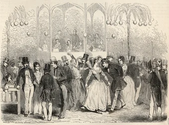 Bal Mabille (dans- en plezierinrichting, avenue Montaigne, Parijs) Gravure in "Tableau-de-Paris" door Edmond Texier 1852
