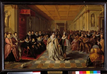 Het bal gegeven in het Louvre in aanwezigheid van Hendrik III en Catharina de