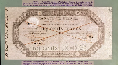 Bankbiljet voor 500 francs van de 24e Germinal van het Jaar XI, 1806