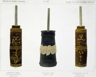 Barattes (voor de vervaardiging van boter) in bewerkte aardewerk bewaard in het Elzasser Museum, ca. 1800