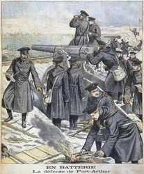 Batterij, verdediging van Port Arthur, illustratie uit le Petit Journal: Supplement Illustre, 27 maart 1904