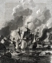 Slag bij Lagos was een zeeslag tijdens de Negenjarige Oorlog op 27 juni 1693 (gravure)