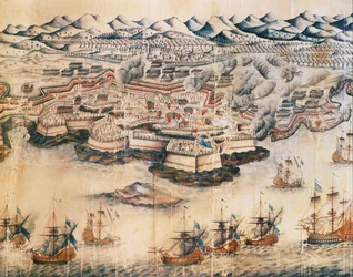 Slag bij Port Mahon, Menorca (gravure)