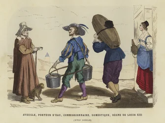 Blinde man, waterdrager, commissionair en huisbediende, bewind van Lodewijk XIII van Frankrijk, 17e eeuw