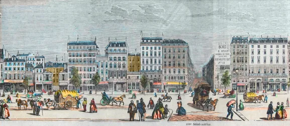 Boulevard Saint-Denis zuidkant - Rue Saint Martin - Gravure in 