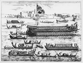 Bucentaur in Venetië op Hemelvaartsdag (gravure)
