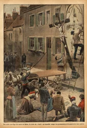 In opdracht van de burgemeester van Reims, Charles Arnould, werd het kruis op de muur van de school in de Rue du Jard afgebroken, wat talrijke protesten uitlokte in het kader van de voortschrijdende lacarisering van staatsinstellingen. Gravure in "Le peler