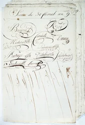 Kalligrafie: blad van het register van de Academische Schrijfvereniging, 30 Floreal an IX