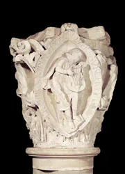 Kapiteel met de Derde Sleutel van het Gregoriaans met een luitspeler, c.1095