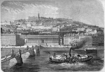Kapseizen van de omnibus-stoomboot de "Fly nr. 4" op de Saône-rivier in Lyon (Rhône, 69), 10 juli