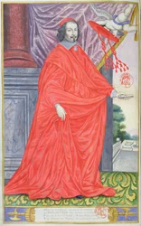 Kardinaal Mazarin, illustratie uit Les Panegyriques des Hommes Illustres de Notre Siecle door Puget de la Serre, 1655