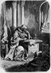 Kardinaal minnaar van Pausin Johanna. Gravure in "Histoire des papes-kings-queens-et-empereurs a travers les centuries" door Maurice Lachatre