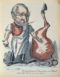 Karikatuur van Napoleon III (1808-73) als paardenbeul tijdens het Beleg van Parijs, 1870
