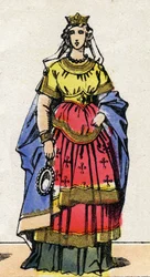 Karolingische dynastie: Portret van Emma van Italië (geboren rond 948), koningin van Frankrijk, echtgenote van Lotharius (941-986). Epinal afbeelding uit het einde van de 19e eeuw. Privécollectie
