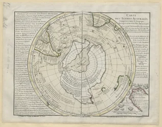 Kaart van de Zuidelijke Landen tussen de Kreeftskeerkring en de Zuidpool...op de kaart van M. de Lozier Bouvet, door P. Buache