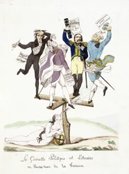Karikatuur over Napoleon Bonaparte. De politieke en literaire windvaan waar het fortuin voorbijgaat.