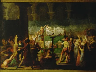 Catafalk voor Jean-Paul Marat na zijn moord door Charlotte Corday ...
