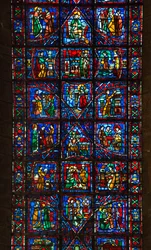 Kathedraal van Chartres, glas-in-lood: leven van Sint-Fulbert, bisschop van Chartres in de 11e eeuw, detail