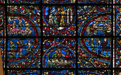 Kathedraal van Chartres, glas-in-lood: parabel van de verloren zoon, detail