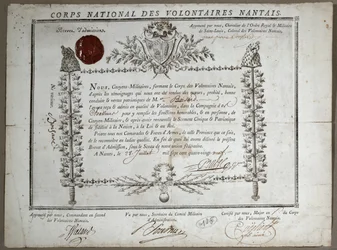 Toelatingsbewijs voor de Nationale Garde van Vrijwilligers van Nantes, 1789