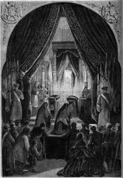 Chapelle ardente tijdens de begrafenis van Graaf Philippe Antoine Ornano (1784-1863), Maarschalk van het Keizerrijk. Parijs, Invalides
