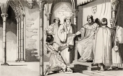 Karel IV (1294-1328) de Schone ontvangt een verzoekschrift aan het hof, uit 