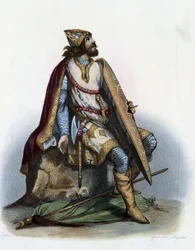 Charles Martel (688-741) Hertog van Austrasië - in "Le Plutarque francais", door Mennechet, Parijs